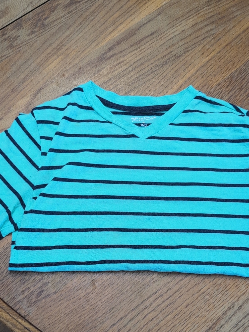Striped Teal and Black V-Neck Kids Tee